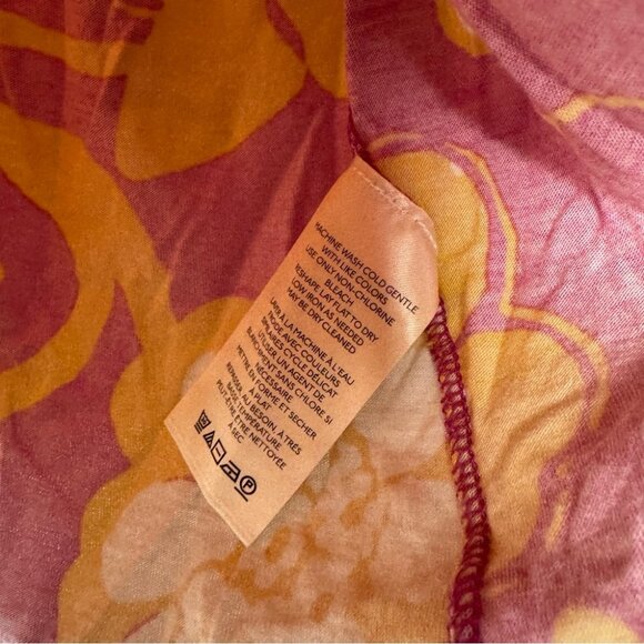 Maeve by Anthropologie tshirt floral psychedelic orange pink white ruffle frills - Picture 8 of 9